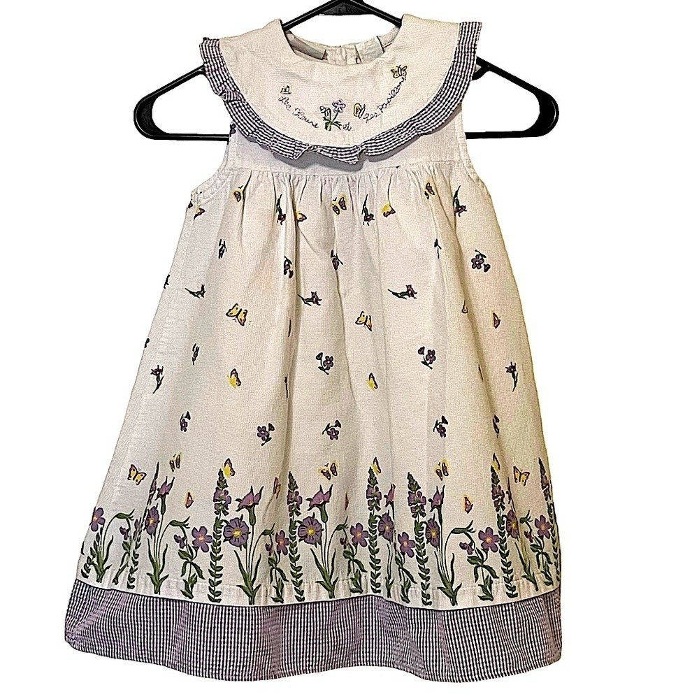 b.t. kids Girls Lilac & White Embroidered Collar Flower and Butterfly Dress 5